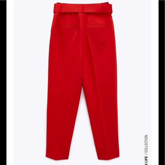 ZARA High Waisted Belted Pants Coral - Picture 8 of 9